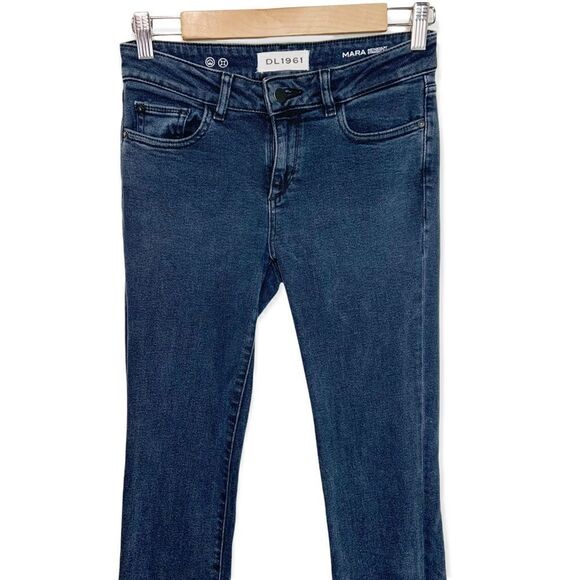 DL1961 Mara Instasculpt Mid Rise Straight Ankle Frayed Snap Jeans (A10) - Picture 3 of 11